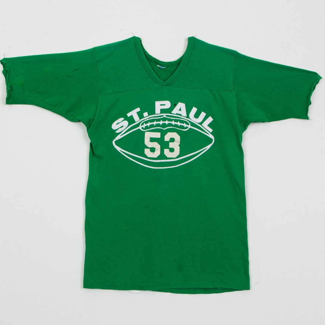 トップス 50s vintage WAYME 7 football T-shirts Flock Print 70s Style Football Jersey Sportswear American