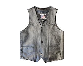 Kids Black Leather Biker Vest | Children Western Style Vest