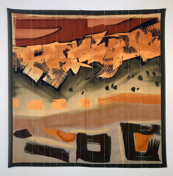 Vintage Abstract Scarf With Silver Threads - image 1