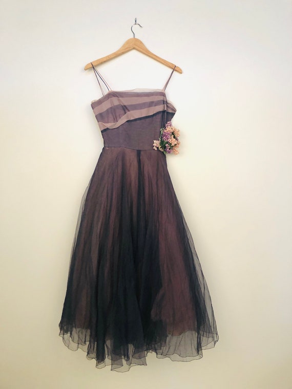 Vintage 1950's Purple tulle Prom dress with shawl - image 1