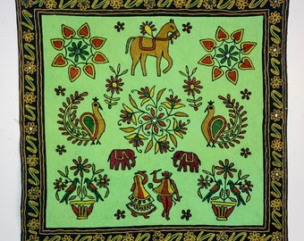 Vintage Embroidered Animal Tapestry 34" x 34"