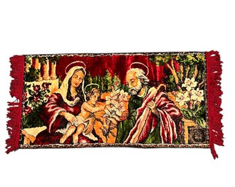 Fashionable Age Cap Couple with Baby Velvet Wall Hanging Tapestry w/ Fringe