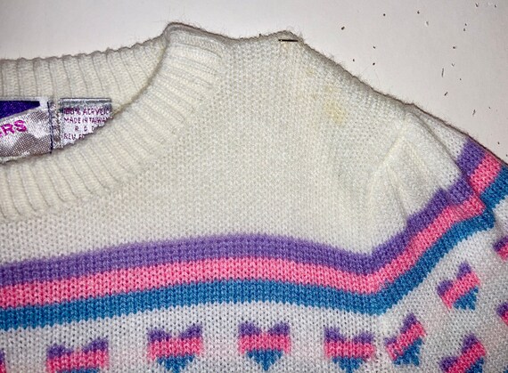 Vintage Kid's Sweater White with Pastel Purple, P… - image 6