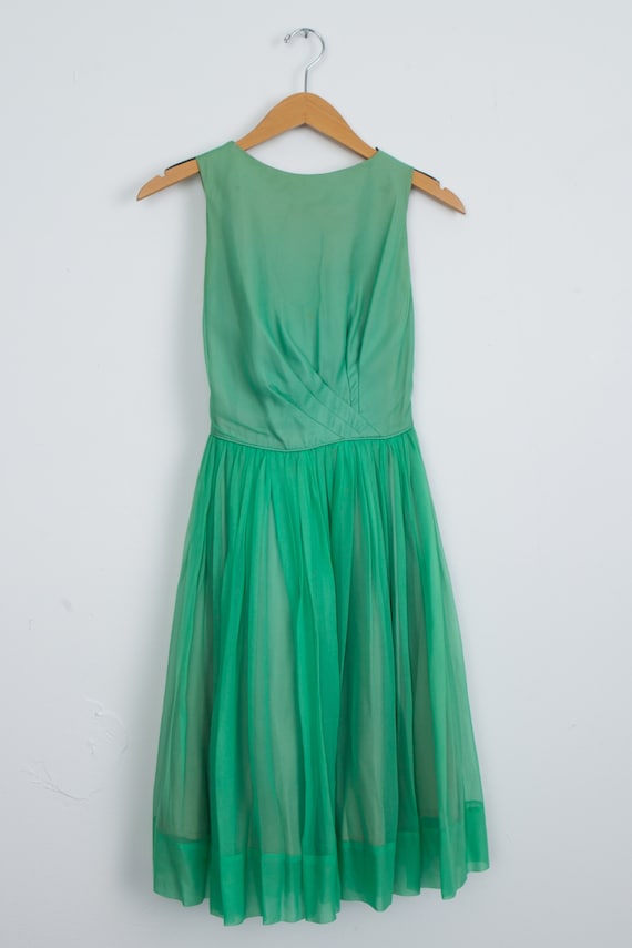 Vintage Green Chiffon 1950's Party Dress