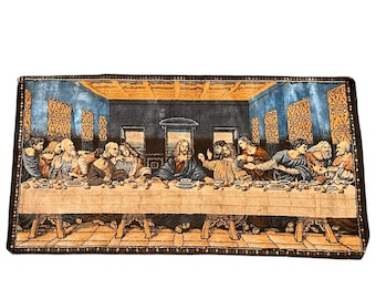 The Last Supper Gold & Blue Velvet Tapestry Vintage Wall Hanging