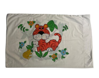 Vintage Cannon Cartoon Animal Pillowcase | Made in USA Monkey & Lion Kids Pillowcase