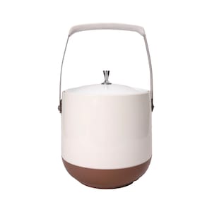 Vintage White & Brown Ice Bucket: Mid-Century Modern Barware