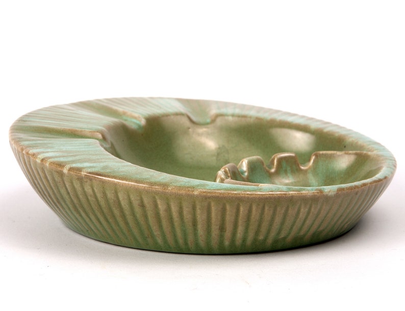 Midcentury Green Ceramic Ashtray image 1