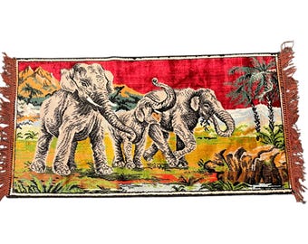 Velvet Elephant Vintage Wall Hanging with Fringe
