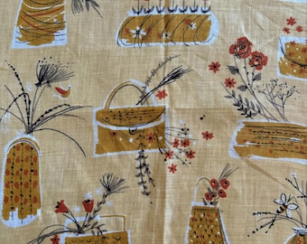 Vintage Jeanne Miller Vases of Flower Bouquets Printed Handkerchief