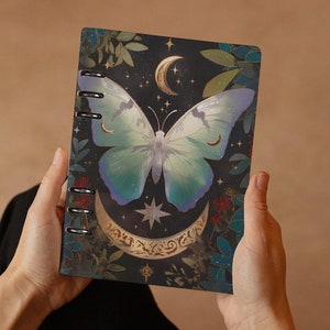 Caderno Luna Moth, Diário de Fases da Lua de Bruxaria, Caderno de Desenho A5 Recarregável, Caderno Academia Moth e Lua, Planejador Celestial Escuro
