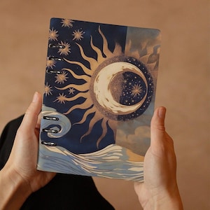 Diário Celestial Sol e Estrelas, Caderno de Feitiços do Livro das Sombras, Caderno de Argolas A5 Recarregável Grimoire Academia, Pastas Planejadoras de Astronomia