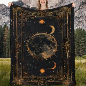 Tarot Celestial Woven Blanket, Zodiac Moon Star Wall Hanging Tapestry, Shadow Constellation Moon Phase Blanket, Tarot Card Living Room Throw