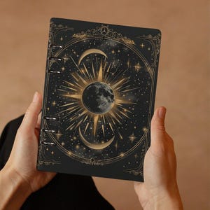 Caderno Celestial Moon and Stars, Livro de Feitiços Book of Shadows, Caderno de Desenhos A5 Recarregável, Agenda de Diário Zodiac Dark Academia