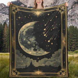 Himmlische Mond Meteoriten Tarot Decke, Mondphasen und Sterne werfen Decke, Astrologie Tarot Karte Wandteppich, Sternzeichen werfen Bettwäsche Decke