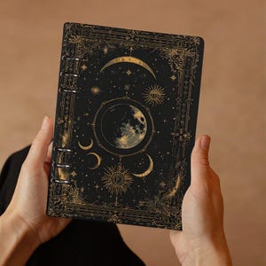 Diário de Tarô Celestial Moon Star Binder, Caderno de Feitiços do Livro das Sombras, Caderno de Esboços A5 Recarregável, Livro Grimoire Dark Academia