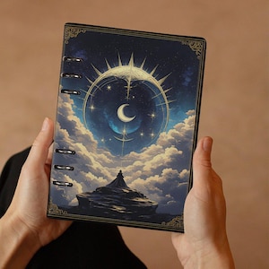Classeur de journal soleil et lune célestes, journal de planificateur rechargeable anneau A5 Cottagecore, carnet de notes croquis céleste, cadeau voyageur d'artiste
