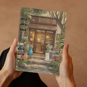 Caderno de diário de cafeteria vintage, caderno de canto de cafeteria florestal, caderno de esboços de anel A5 recarregável de 90 páginas, diários de cafeteria de outono mágicos da floresta