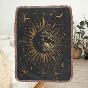Celestial Moon Phases Woven Blanket, Zodiac Stars Tarot Card Blanket, Constellation Witchy Wall Hanging Tapestry, Mystical Flannel Blanket