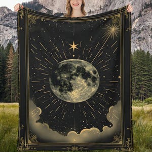 Celestial Moon Meteors Blanket, Constellation Meteor Shower Blanket, Zodiac Moon Phases Hanging Tapestry, Tarot Card Flannel Throw Blanket
