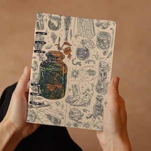 Caderno de anotações de bruxa boticária, caderno de desenho de poções de alquimia A5, diário de planejamento recarregável, caderno de arte de alquimia