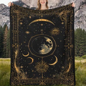 天体月星タロットブランケット、占星術フランネルスローブランケット、神秘的な星座タペストリー、心地よいゴシックタロットカード寝具ブランケット