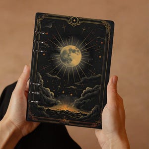 Tarotkaarten maanstanden dagboek bindmiddel, celestial book of shadows spell notebook, hervulbare A5 ring schetsboek, zodiac moon planner bindmiddelen