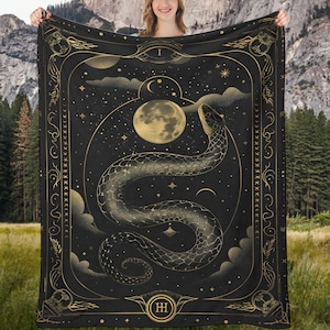 Cobertor de Tarô Celestial Snake, Cobertor de Fases da Lua Astrológicas, Tapeçaria de Estrelas Místicas, Cobertor de Cartas de Tarô do Zodíaco, Cobertor Cottagecore