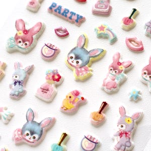 Mini feuille d'autocollants 3D lapin | Lapin, journal, animaux, mignon, kawaii, journal intime, feuille de scrapbooking, japonais, autocollant gonflé, lapins