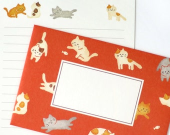 Cat letter writing set | Japanese washi paper, cats, cute stationery, kawaii, made in Japan, wasi, animals letter set