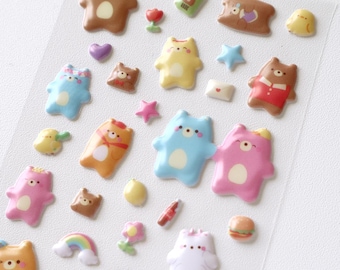 Cute Bear Puffy Stickers | Kawaii PVC Scrapbook Sheet