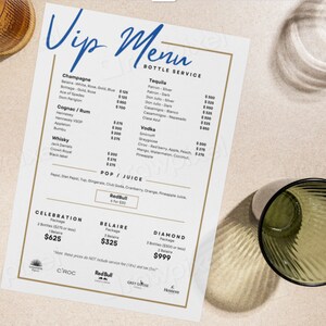 VIP Bottle Menu Template / INSTANT DOWNLOAD / Customizable Template - Etsy