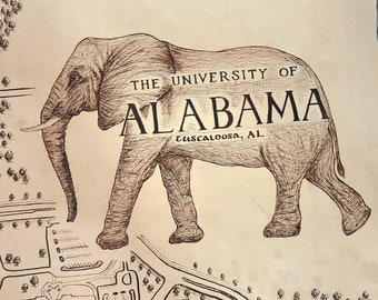 The University of Alabama Campus Map - Fine Art Print