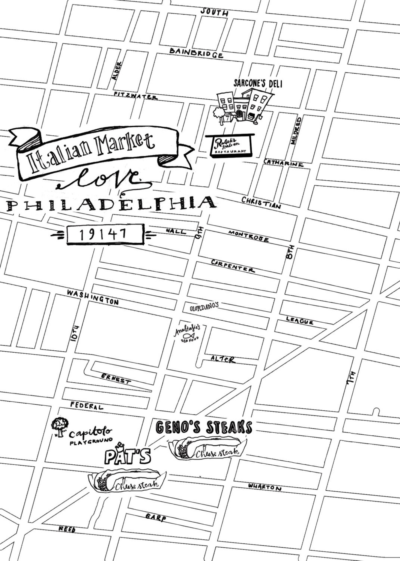 Italian Market Hand-Drawn Map Philadelphia 8x10 | Etsy