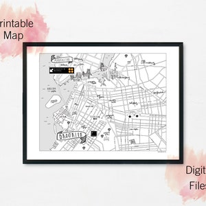 May include: Black and white printable map of Brooklyn, New York, with handwritten labels and markers. The map includes the Brooklyn Bridge, Manhattan, and various neighborhoods in Brooklyn.
