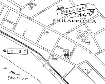 Manayunk Hand-Drawn Map Philadelphia