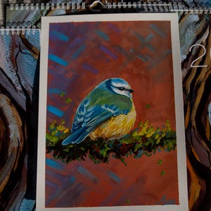 Dipinto a guazzo su carta raffigurante animali selvatici, ritratto unico di animali e uccelli, opera d'arte originale dipinta a mano, decorazione murale ispirata alla natura, arte murale ispirata alla natura