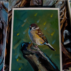 Dipinto a mano su carta con uccelli o animali selvatici, acquerello originale, decorazione murale naturalistica, ritratto di animale unico nel suo genere.