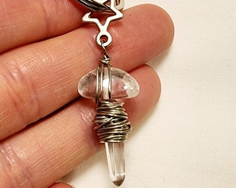 Crystal Key Ring | Wire Wrapped Quartz Crystal Keychain Star Crystal Keyring | Sedona Arizona Crystal Handmade Gift Shimmer Shimmer