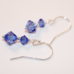 Sterling Silver Sapphire Blue Swarovski Crystal Earrings: September Birthstone, Shimmer Jewelry