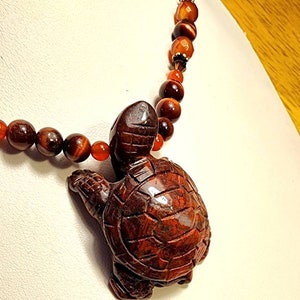 Turtle Necklace Jasper Gemstone Turtle Pendant Tiger Eye Crystal Sterling Silver Jewelry Sedona Arizona Shimmer Shimmer Ocean Theme Gift image 7