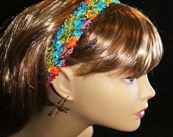 Rainbow Hair Band, Head Band, Hand Knitted, Ready To Ship, Shimmer Shimmer, Birthday Gift