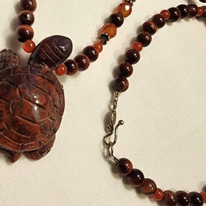 Turtle Necklace Jasper Gemstone Turtle Pendant Tiger Eye Crystal Sterling Silver Jewelry Sedona Arizona Shimmer Shimmer Ocean Theme Gift image 6