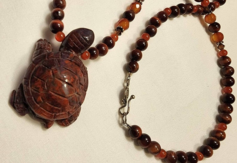 Turtle Necklace Jasper Gemstone Turtle Pendant Tiger Eye Crystal Sterling Silver Jewelry Sedona Arizona Shimmer Shimmer Ocean Theme Gift image 6