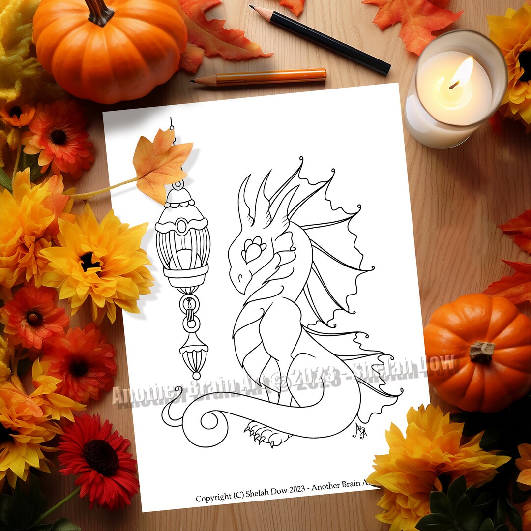 Lantern Dragon Printable Coloring Page - Regal Dragon Sitting Proud ...