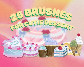 Procreate Dessert brushes making cream, texture, sprinkles and cute cakes