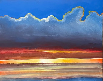 Unique, large, original painting by artist, acrylic on decorative, thick, stretched canvas, sides painted, ready to hang. Yucatan sunset 6.