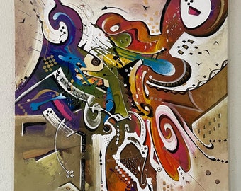 Original Abstract Acrylic Painting: Colorful Modern Art on Canvas (66x73cm)