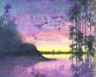 Original seascape painting, , mixed media on artisan, handmade, thick, paper sheet. Ready to frame. "Yucatan dusk".