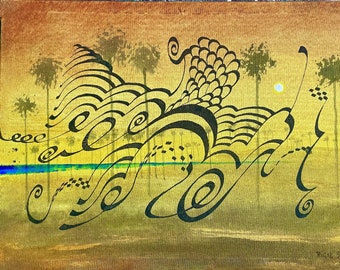 Original Acrylic Painting: "Sea Breeze Improvisation" - Tropical Beach Art